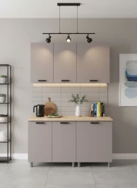 Готовый кухонный гарнитур МК Аленушка 1,4м Лаванда Кашемир,скоба черный,сонома