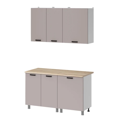 Готовый кухонный гарнитур МК Аленушка 1,4м Лаванда Кашемир,скоба черный,сонома