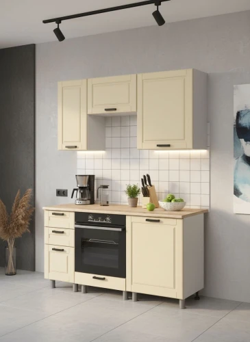 Готовый кухонный гарнитур МК Аленушка 1,6м в.7 Астра Крем,скоба черный,сонома