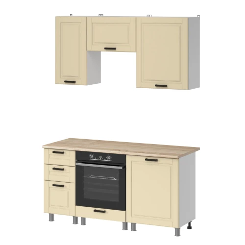 Готовый кухонный гарнитур МК Аленушка 1,6м в.7 Астра Крем,скоба черный,сонома