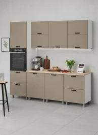 Готовый кухонный гарнитур МК Аленушка 2,4м Орешник Матовый Вижен,скоба черный,сонома