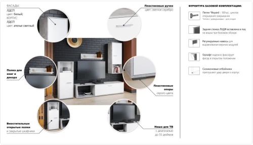 Стенка «Лино», Белый/Ателье светлый