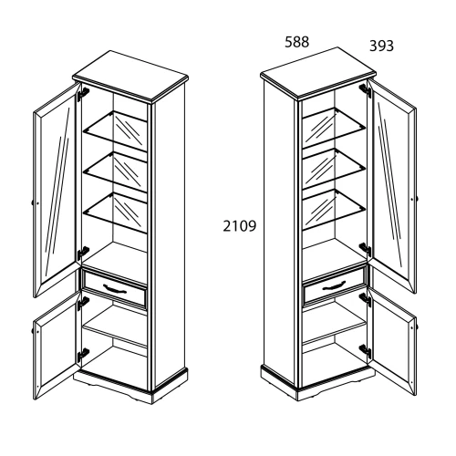 TOSCANA NEW, Шкаф с витриной 1V1D1S. Цвет ПЕРСИДСКИЙ ЖЕМЧУГ/КАНЬОН