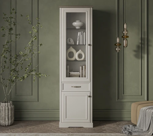 TOSCANA NEW, Шкаф с витриной 1V1D1S. Цвет ПЕРСИДСКИЙ ЖЕМЧУГ/КАНЬОН