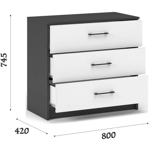 Комод «Чикаго» 3ящ Антрацит/Белый