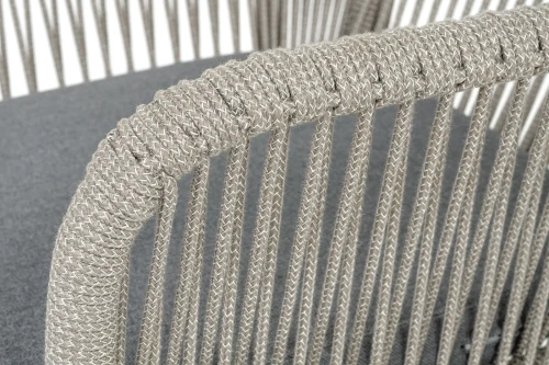 "Лион" стул плетеный из роупа, каркас из стали темно-серый (RAL7024) муар, роуп серый меланж круглый, ткань серая 017