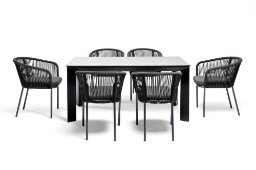 "Венето" обеденная группа на 6 персон со стульями "Марсель", каркас темно-серый, роуп темно-серый