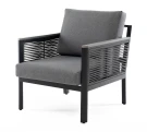 "Сан Ремо" кресло плетеное из роупа садовое, каркас алюминий темно-серый, роуп серый, ткань серая