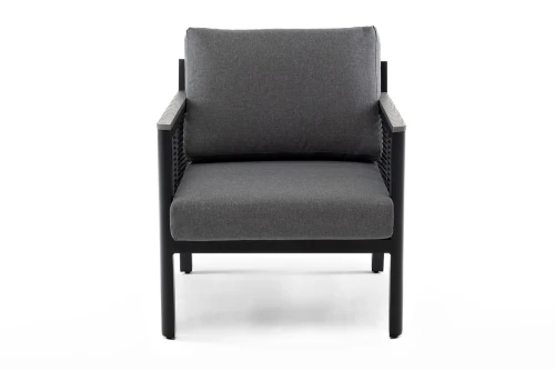 "Сан Ремо" кресло плетеное из роупа садовое, каркас алюминий темно-серый, роуп серый, ткань серая