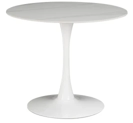 SQT-1K Стол обеденный керамический, белый D90, основание металл белый D60