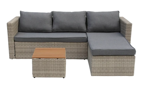 Набор мебели Окланд  арт.GS003 светло-серый, серый 1 уп. (стол поливуд+2 дивана ротанг светло-серый, подушки серые) "Garden story"