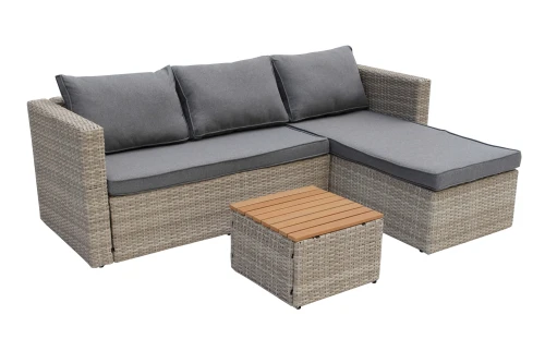 Набор мебели Окланд  арт.GS003 светло-серый, серый 1 уп. (стол поливуд+2 дивана ротанг светло-серый, подушки серые) "Garden story"