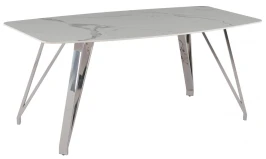 Стол обеденный Соар-2 F-1690,160х90х76 см, бело-серая керамика/хром серебро