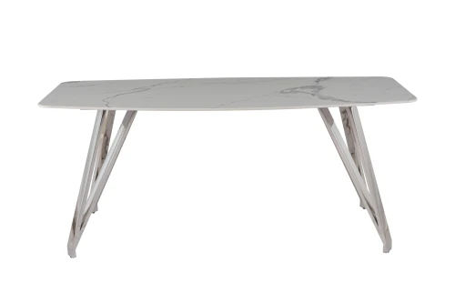 Стол обеденный Соар-2 F-1690,160х90х76 см, бело-серая керамика/хром серебро
