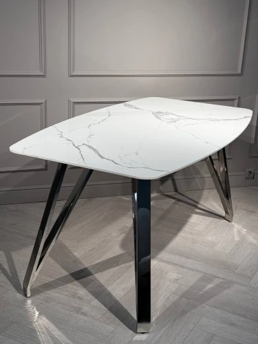 Стол обеденный Соар-2 F-1690,160х90х76 см, бело-серая керамика/хром серебро