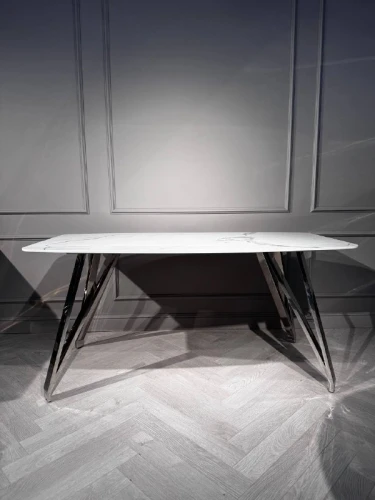 Стол обеденный Соар-2 F-1690,160х90х76 см, бело-серая керамика/хром серебро