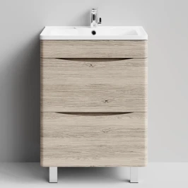 Тумба Адель 60 напольный, Дубослив ореховый светлый ПВХ 3445 Vodok с раковиной в комплекте