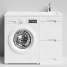 Тумба Айрис 100 напольный, под стиральную машину, правая, белый Vodok с раковиной в комплекте