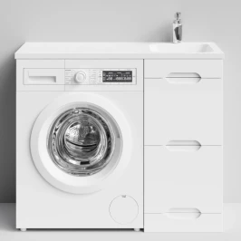 Тумба Айрис 100 напольный, под стиральную машину, правая, белый Vodok с раковиной в комплекте