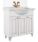 Тумба Белладжио 75 напольный, патина золото, белая, двери Vodok с раковиной в комплекте
