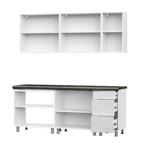 Кухонный гарнитур "Модерн New" (2,0м) (со столешницей 26 мм) Белый/Белый глянец/Черный