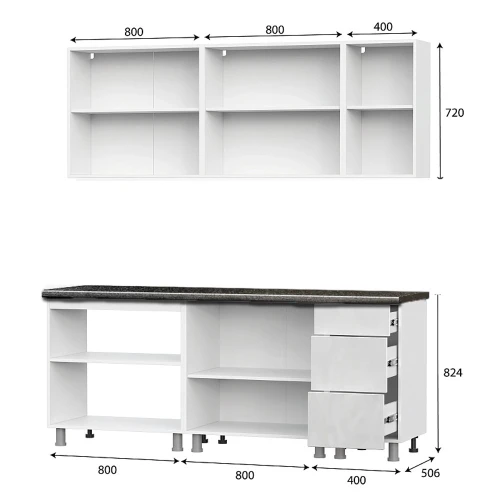 Кухонный гарнитур "Модерн New" (2,0м) (со столешницей 26 мм) Белый/Белый глянец/Черный