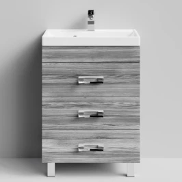 Тумба Орландо 60 напольный, Лиственница структурная контрастно-серая ПВХ 64202 Vodok с раковиной в комплекте
