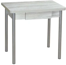 Эко 80х60 стол обеденный раскладной с ящиком / Ясень светлый/металлик