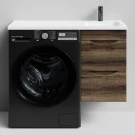 Тумба Смайл 100 подвесной, под стиральную машину, правая, Дуб крымский коричневый ПВХ 131005-9005 Vodok с раковиной в комплекте