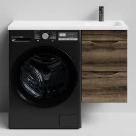Тумба Смайл 100 подвесной, под стиральную машину, правая, Дуб крымский коричневый ПВХ 131005-9005 Vodok с раковиной в комплекте