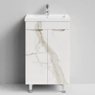 Тумба Смайл 50 напольный, Мрамор Белый натур милк ПВХ 2537 Vodok с раковиной в комплекте