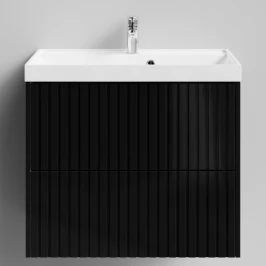 Тумба Тач 70 подвесной, черный глянец Vodok с раковиной в комплекте