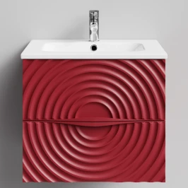 Тумба Эйфория 60 F1, пример RAL 3004 Пурпурно-красный, матовая, 2 ящика, подвесной Vodok с раковиной в комплекте
