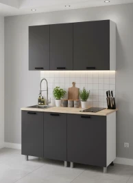 Готовый кухонный гарнитур МК Аленушка 1,4м Лаванда Сталь,скоба черный,сонома
