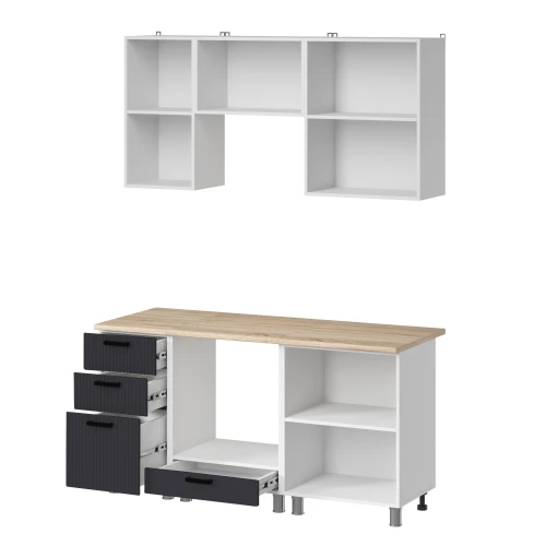 Готовый кухонный гарнитур МК Аленушка 1,6м в.7 Лотос Сталь,скоба антрацит,сонома