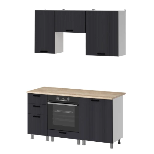 Готовый кухонный гарнитур МК Аленушка 1,6м в.7 Лотос Сталь,скоба антрацит,сонома