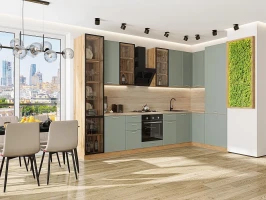 Кухонный гарнитур Квадро-04 Аквамарин-Дуб Вотан