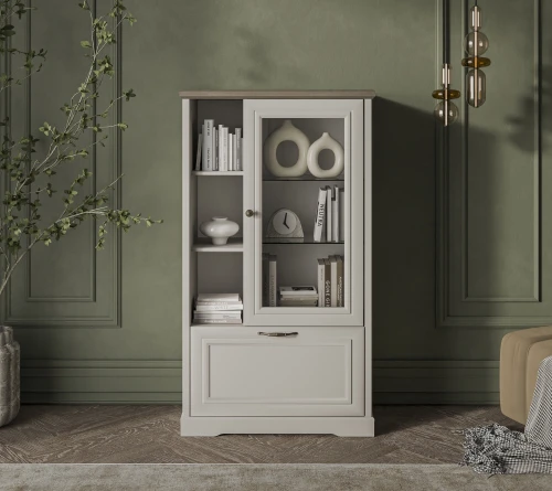 TOSCANA NEW, Шкаф с витриной 1V1D3N. Цвет ПЕРСИДСКИЙ ЖЕМЧУГ/КАНЬОН
