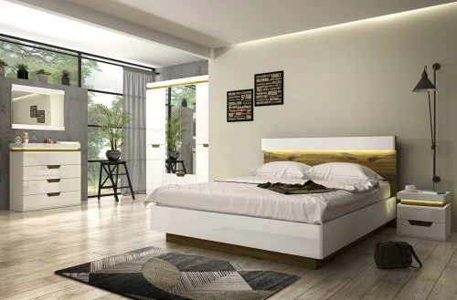 Кровать 160 с подъемником, TORINO, цвет белый/Дуб наварра