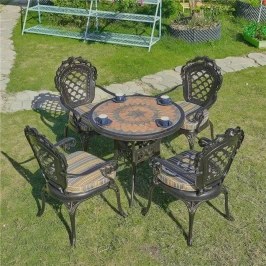 Обеденная группа из литого алюминия стол Давид д.85 + 4 кресла Финляндия-4
