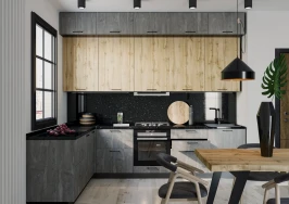 Кухонный гарнитур трехуровневый Хелмер 3000х2000 Бетон/Дуб Вотан МДФ угловой Кухонный гарнитур трехуровневый Хелмер 3000х2000 Бетон/Дуб Вотан МДФ угловой