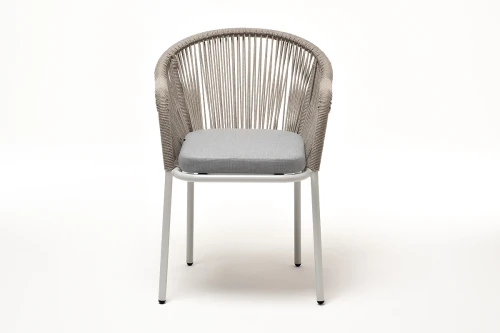 "Лион" стул плетеный из роупа, каркас алюминий светло-серый (RAL7035) муар, роуп серый меланж круглый, ткань светло-серая