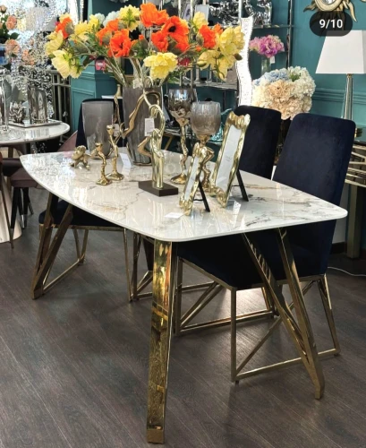 Стол обеденный Соар-2 F-1690,180х90х76 см, серо-золотая керамика/золото