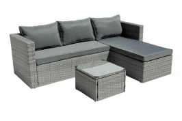 Набор мебели Окланд  арт.GS004 серый, серый 1 уп. (стол стекло+2 дивана ротанг серый, подушки серые) "Garden story"