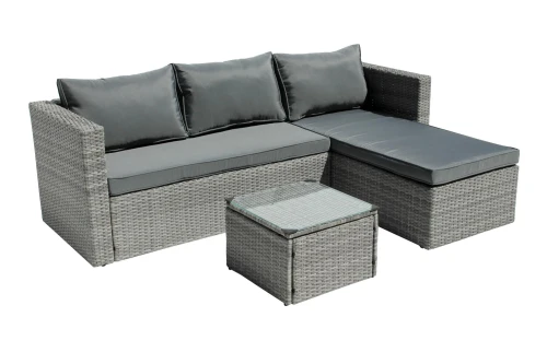 Набор мебели Окланд  арт.GS004 серый, серый 1 уп. (стол стекло+2 дивана ротанг серый, подушки серые) "Garden story"