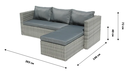 Набор мебели Окланд  арт.GS004 серый, серый 1 уп. (стол стекло+2 дивана ротанг серый, подушки серые) "Garden story"