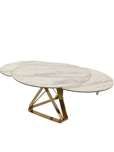 Стол обеденный раскладной Рондо Голд MC8239-120W, 120(+30+30)х76 см, белая керамика/золото