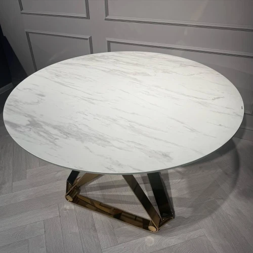 Стол обеденный раскладной Рондо Голд MC8239-120W, 120(+30+30)х76 см, белая керамика/золото