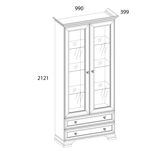 TIFFANY, Шкаф с витриной 2V2S. Цвет БЕЛЫЙ