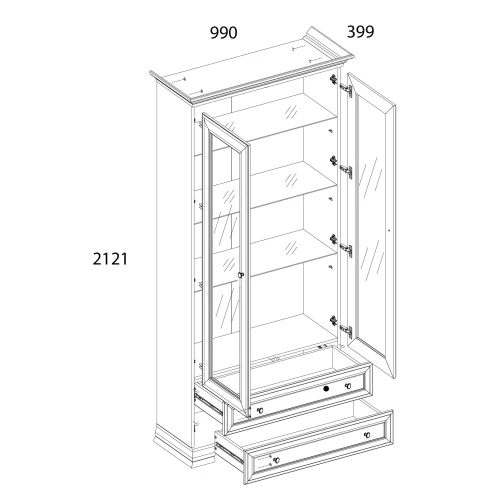 TIFFANY, Шкаф с витриной 2V2S. Цвет БЕЛЫЙ